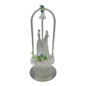 VTG Clear Blown‎ Glass Wedding Cake Topper Bride Groom 10" Tall